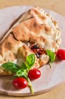Карман пиццы с помидорами и моцареллой — стоковое фото