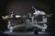 Антикварная пара кухонных весов с гирями — стоковое фото