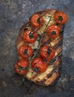 Rebanada de pan tostado con tomates - foto de stock