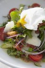 Vegetable salad with poached egg — Stock Photo