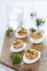 Devilled eggs with dried tomatoes — Stock Photo