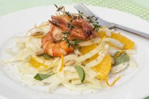 Fennel salad with grilled prawns — Stock Photo