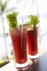 Two Bloody Mary en un bar de playa en vasos con paja - foto de stock