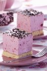 Slices of strawberry mousse cake — Stock Photo