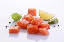 Diced fresh salmon — Stock Photo