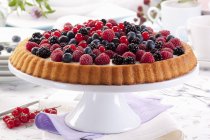 Пирог с ванильным кремом и свежими ягодами — стоковое фото