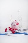 Cucharada de helado y frambuesas frescas - foto de stock