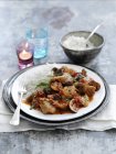 Chicken chasseur with rice — Stock Photo