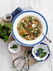 Gemüsesuppe mit Kichererbsen und Kräutern — Stockfoto