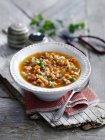 Крупный план супа из шотландского бульона с овощами — стоковое фото