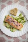 Salmon fillet with bean sprouts — Stock Photo
