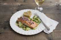 Salmon fillet with bean sprouts — Stock Photo