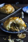 Closeup view of chicken ragout in filo pastry — Stock Photo
