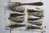 Sardines coated with breadcrumbs — Stock Photo