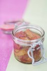 Jar of rhubarb compote — Stock Photo