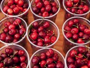 Cups of fresh organic cherries — Stock Photo