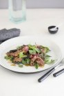 Салат из смешанных листьев с маринованной говядиной — стоковое фото