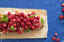 Bruschetta mit Erdbeeren belegt — Stockfoto