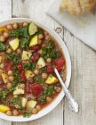 Vegan minestrone soup with kale — Stock Photo