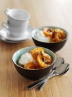 Quark with poached apricots — Stock Photo