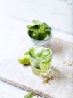 Mojito with limes and mint in glass — Stock Photo