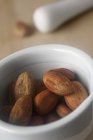 Крупный план бобов Какао в ступе — стоковое фото