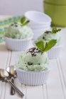 Mint ice cream in ramekins — Stock Photo