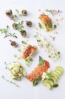 Various canaps with salmon — Stock Photo