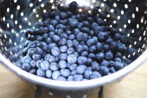 Fresh blueberries in colander — Stock Photo
