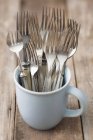 Closeup view of old forks in a cup — Stock Photo