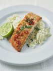 Grilled salmon with rice — Stock Photo
