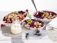 Closeup view of berry crumbles with cream — Stock Photo