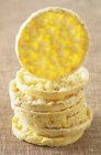 Stack of corn crackers on edge — Stock Photo