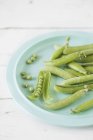 Fresh pea pods on a plate — Stock Photo