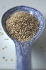 Sesame seeds on spoon — Stock Photo