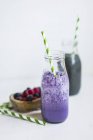 Blueberry smoothie in a bottles — Stock Photo