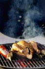 Курица и баклажаны на стойке для барбекю — стоковое фото