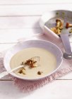 Cream of chanterelle mushroom soup — Stock Photo
