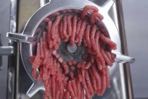 Fresh beef in mincer — Stock Photo