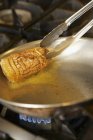 Frying Duck breast in pan — Stock Photo
