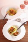 Tagliatelle pasta with duck ragout — Stock Photo