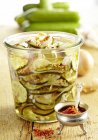 Cucumber salad in glass with spices — Stock Photo