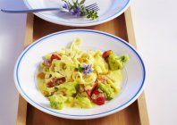 Tagliatelle pasta with Romanesco broccoli — Stock Photo