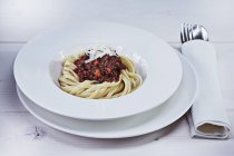 Tagliatelle with venison bolognese — Stock Photo