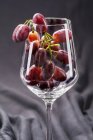 Uvas vermelhas em copo de vinho — Fotografia de Stock