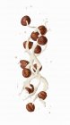 Salpicos de leite de avelã — Fotografia de Stock