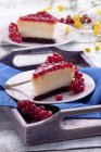 Redcurrant cheesecake on plate — Stock Photo