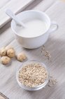 Oat milk and oats — Stock Photo