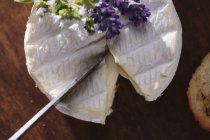 Slicing Camembert cheese — Stock Photo