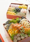 Vista close-up de frutos do mar tradicionais asiáticos — Fotografia de Stock